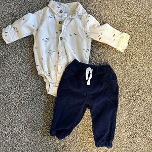 Carter's Cream and navy Button down and corduroys set